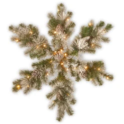 35" Snow Capped Mountain Pine Snowflake Battery Operated LED Lights Wreath