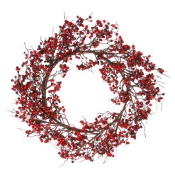 24" Autumn Harvest Red And Burgundy Currant Berry Artificial Wreath - Unlit