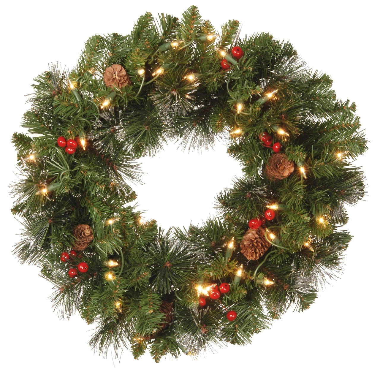 Pre-Lit Decorated Crestwood Spruce Artificial Christmas Wreath - 20-Inch, Clear Lights 1 Pre-Lit Decorated Crestwood Spruce Artificial Christmas Wreath - 20-Inch, Clear Lights