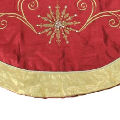 54" Gold And Burgundy Gem Embroidered Snowflake Swirls Silk Christmas Tree Skirt -Best Christmas Store st.20nicks20choice202564590 1 46202.1667576094