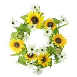 Yellow Sunflower And Cream White Daisy Artificial Floral Christmas Wreath - 22-Inch, Unlit