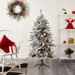 5’ Pre-Lit Flocked Livingston Fir Artificial Christmas Tree, Warm Clear LED Lights -Best Christmas Store t1610 5 19135.1667528894