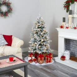 5’ Pre-Lit Flocked Livingston Fir Artificial Christmas Tree, Warm Clear LED Lights -Best Christmas Store t1610 6 11237.1667528895