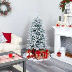 5’ Pre-Lit Flocked Livingston Fir Artificial Christmas Tree, Warm Clear LED Lights -Best Christmas Store t1610 7 99073.1667528896