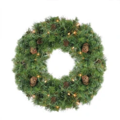 Pre-Lit Dakota Pine Artificial Christmas Wreath - 24-Inch, Clear Lights