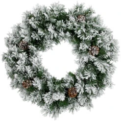 24" Snowy Flocked Angel Pine With Pine Cones Artificial Christmas Wreath - Unlit
