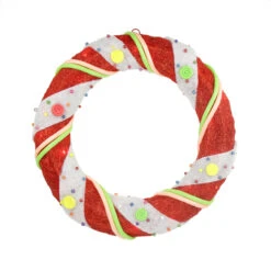 Pre-Lit Candy Cane Stripe Sisal Artificial Christmas Wreath - 18-Inch, Clear Lights