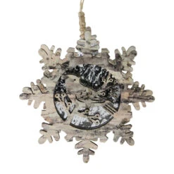 6" Brown And Gray Pre-Lit Snowflake With Bird Christmas Ornament