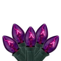 25-Count Purple C7 Transparent Christmas Light Set, 24ft Green Wire