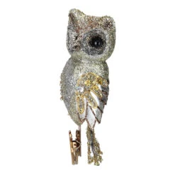 10" In The Birches Gold Glittered And Sequined Owl Clip-On Christmas Ornament