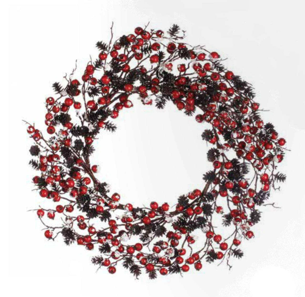 Red Berry And Pine Cone Snow Flocked Artificial Christmas Wreath - 24 Inches Unlit 1 Red Berry And Pine Cone Snow Flocked Artificial Christmas Wreath - 24 Inches Unlit