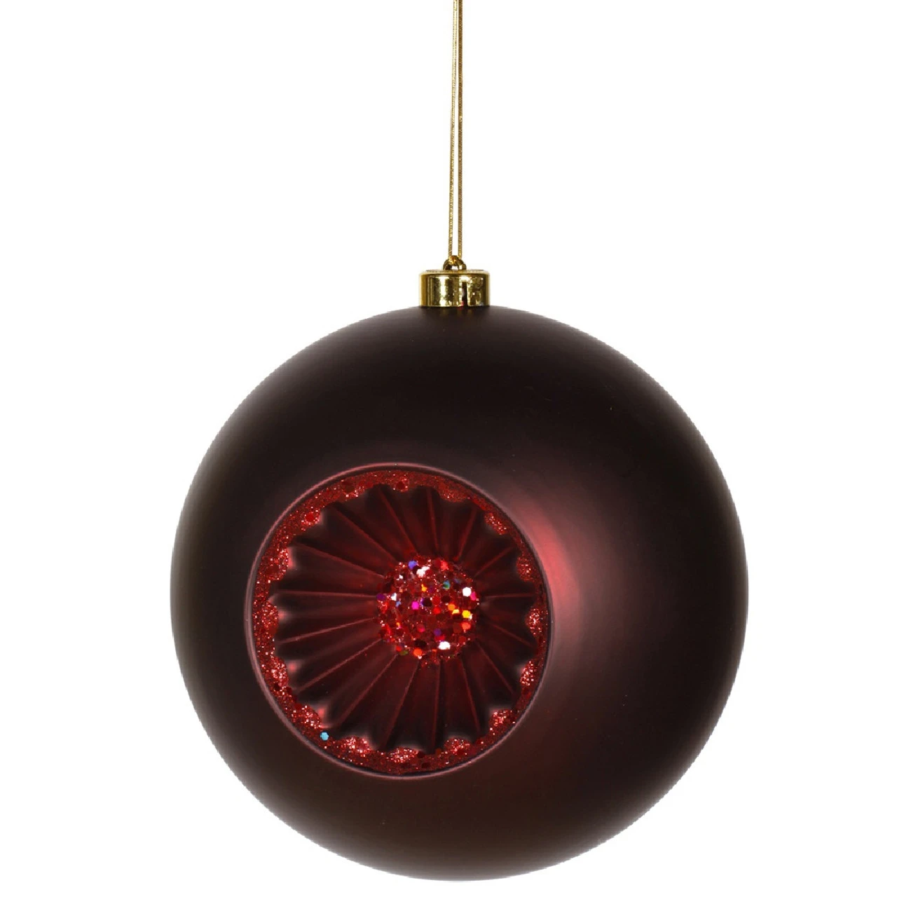 Matte Burgundy Red Retro Reflector Shatterproof Christmas Ball Ornament 8" (200mm) 2 Matte Burgundy Red Retro Reflector Shatterproof Christmas Ball Ornament 8" (200mm) - Image 2