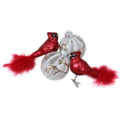 4ct Red And White Cardinal Birds Glass Finish Christmas Ball Ornaments 6.25" (155mm)