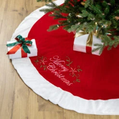 48" Traditional Red Merry Christmas Velveteen Tree Skirt