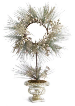 Green And Gold Champagne Potted Pine Artificial Christmas Wreath - 28-Inch, Unlit